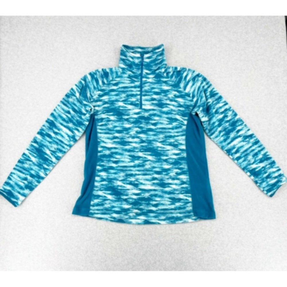Columbia Womens 1/4 Zip Fleece Pullover Top Size XL Blue Geometric Layer Casual